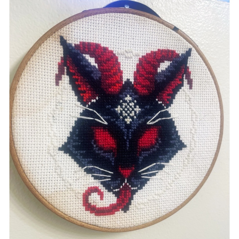 Lylith Embroidery Hoop Display Handcrafted Black Red Horns Goth Devil Satanic